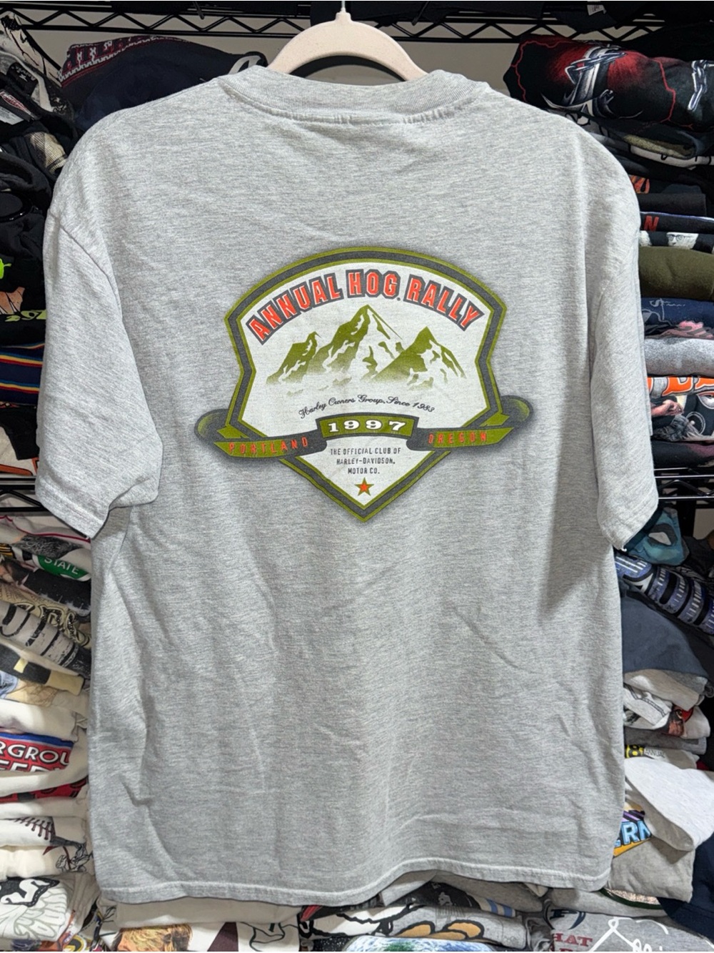 Vintage Harley Davidson Gray T Shirt 1997 Portland Oregon Hog Rally Size Large